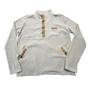 Simply Southern Ribbed Pullover Beige Button Up Quarter Button Women L Size Zip